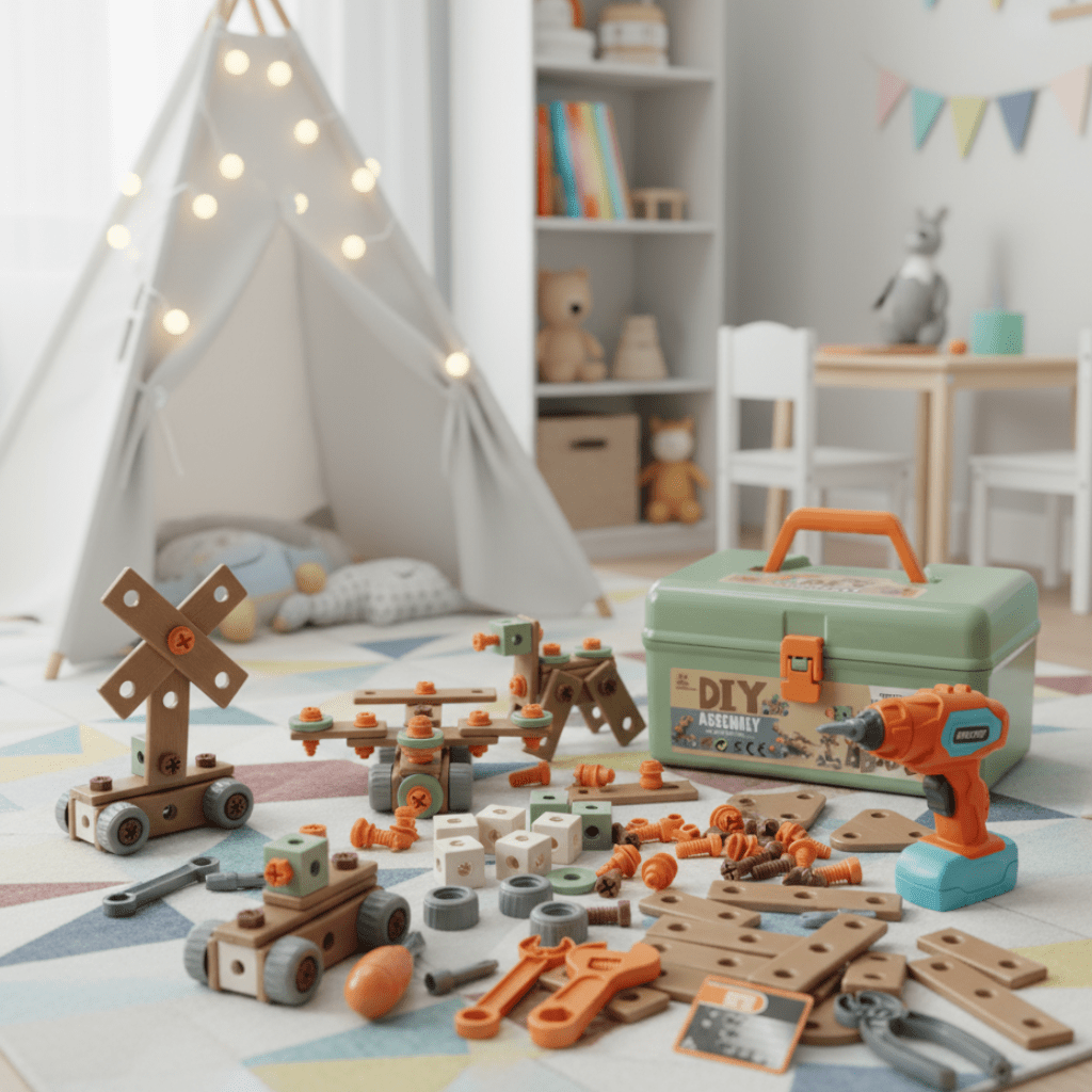 Construction Toy Tool Set in 149 to 198 Pieces, Role Play Toys for Little Builders, Toy Tools for Screwing and Building_00