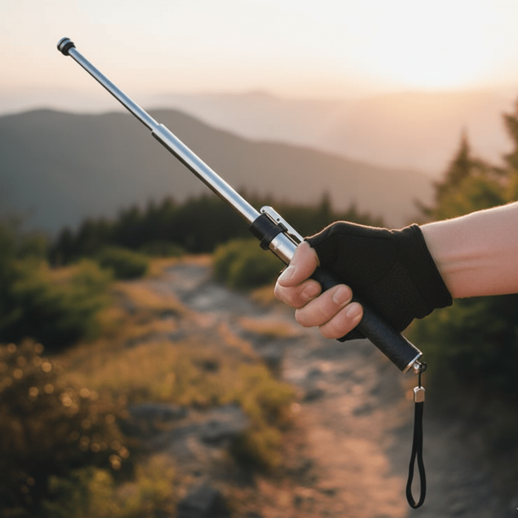 Walking Stick, Folding Walking Stick with Self Defence Function, Hiking Stick and Walking Cane in Aluminium