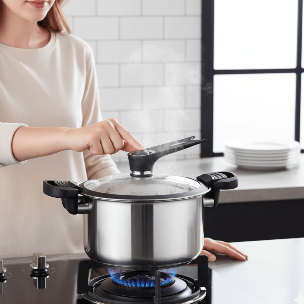 Pressure Cooker Stainless Steel Pot 3.5 l or 5 l, Induction Pressure Cooker with Safety Lock, Camping Cookware_01