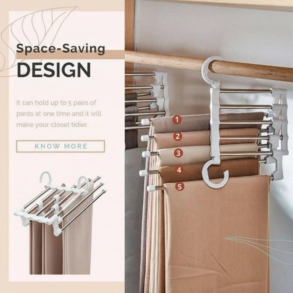 Space Saving Clothes Hangers 5 in 1, Skirt Hangers with Non Slip Bars, Steel Wardrobe Organiser for Trousers and Ties_13