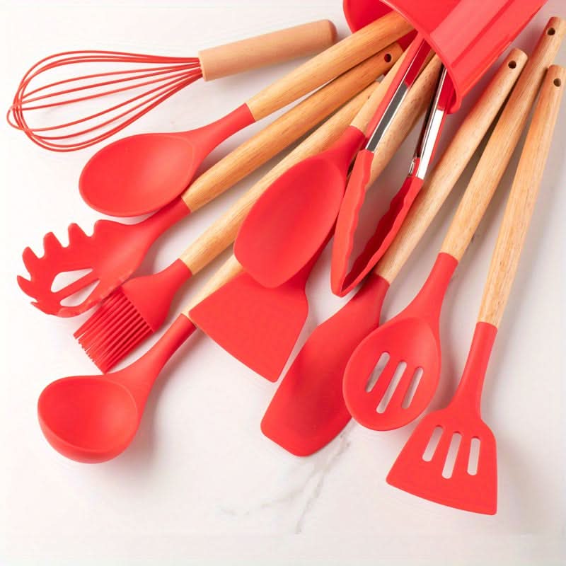 Silicone Kitchen Utensil Set, 12 Piece Kitchen Utensils with Wooden Handles, Cooking Utensils for Non Stick Pans_10