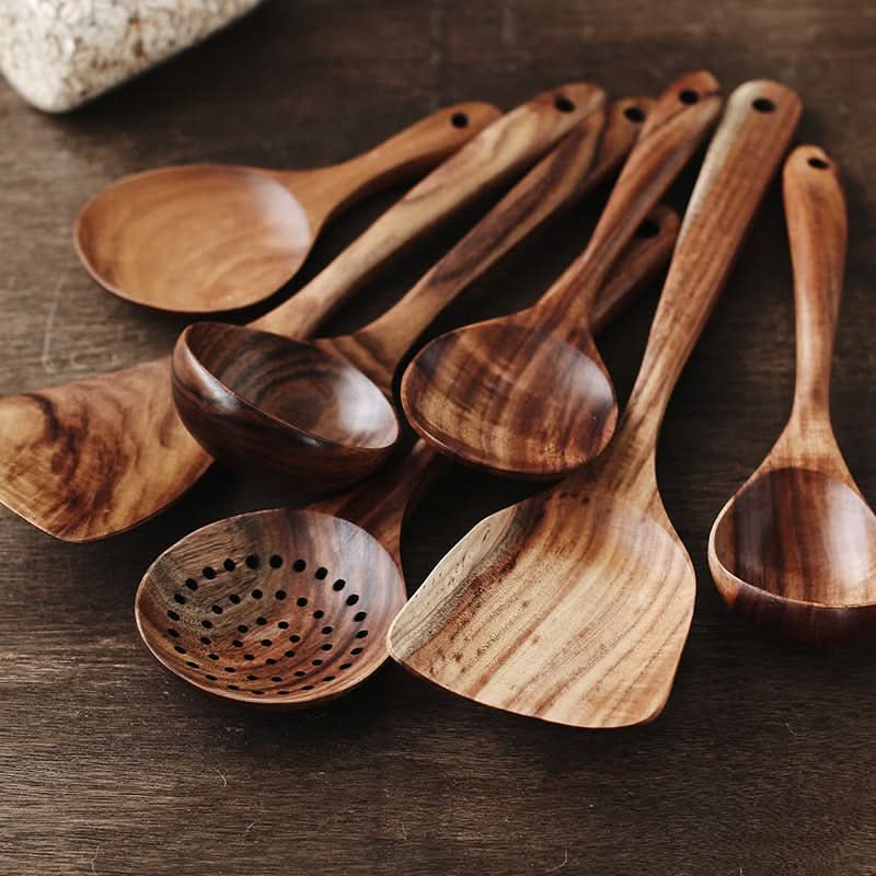 Teak Wooden Kitchen Utensil Set, Wooden Spatulas, Ladle and Serving Spoon, Teak Cooking Utensils for Stirring and Frying_05