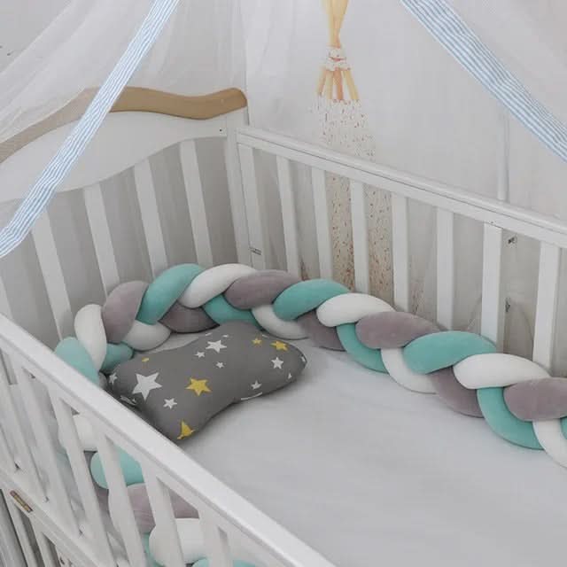Braided Cot Bumper, Cotton Woven Crib Bumper in 1 to 4 m Lengths, Nursery Decor in Solid Colours_06