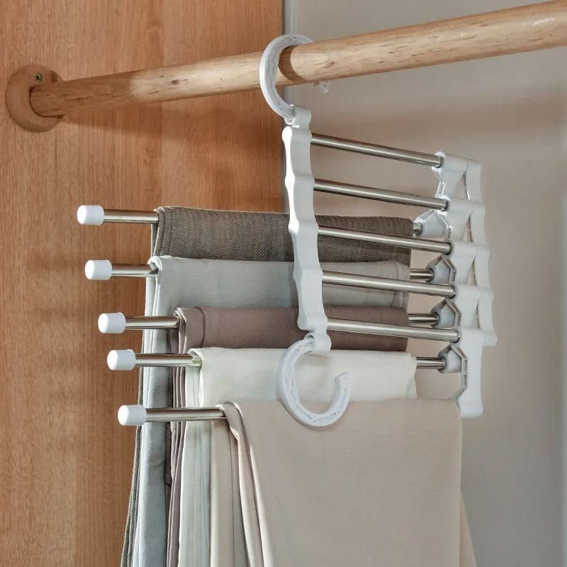 Space Saving Clothes Hangers 5 in 1, Skirt Hangers with Non Slip Bars, Steel Wardrobe Organiser for Trousers and Ties_07