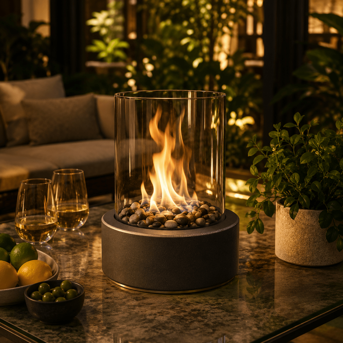 Bioethanol Fireplace, Tabletop Fire Pit with Real Flame and Glass, Decorative Fireplace for Living Room and Balcony_03