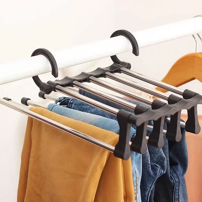 Space Saving Clothes Hangers 5 in 1, Skirt Hangers with Non Slip Bars, Steel Wardrobe Organiser for Trousers and Ties_08