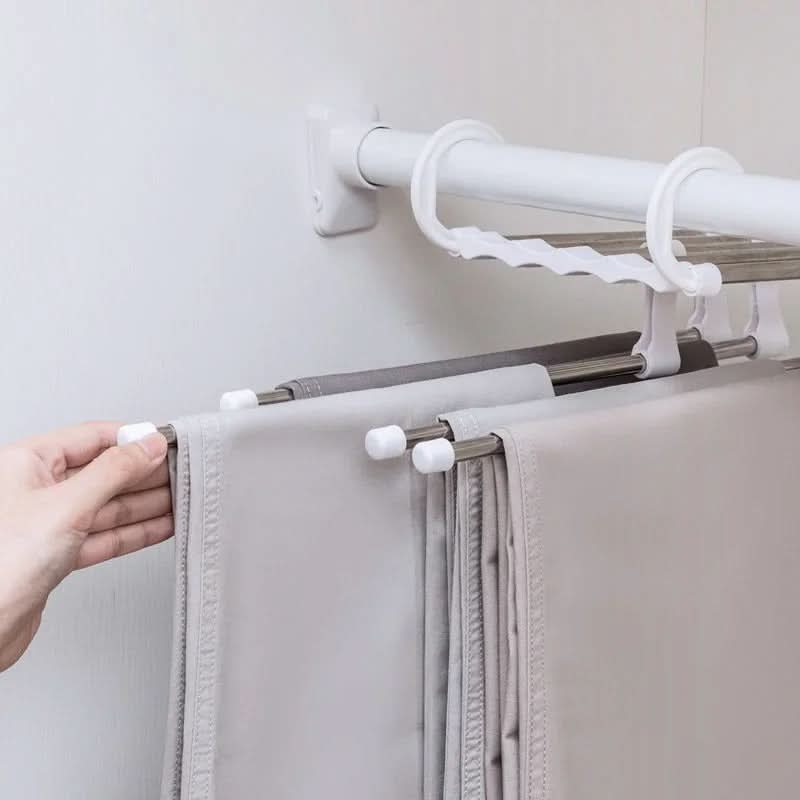 Space Saving Clothes Hangers 5 in 1, Skirt Hangers with Non Slip Bars, Steel Wardrobe Organiser for Trousers and Ties_03