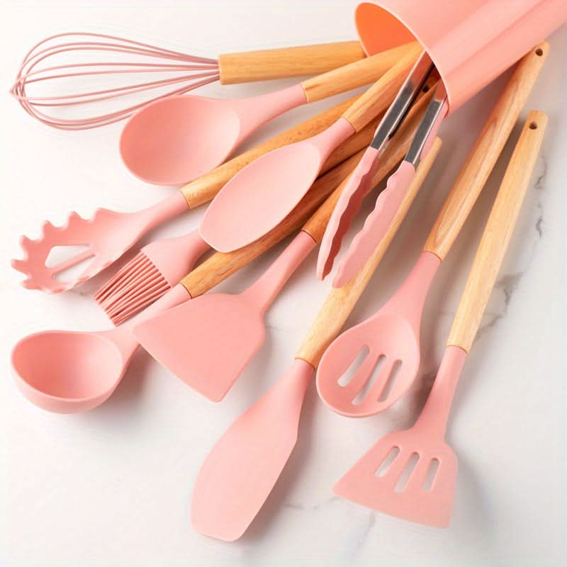 Silicone Kitchen Utensil Set, 12 Piece Kitchen Utensils with Wooden Handles, Cooking Utensils for Non Stick Pans_11