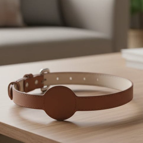Dog Collar with AirTag Holder, PU Leather Dog Collar, Waterproof Puppy Collar for Small and Medium Dogs