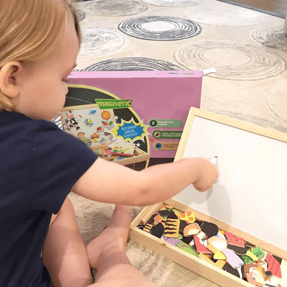 Magnetic Drawing Board, Double Sided Magnetic and Chalkboard with Letters or Shapes, Learning Toys for 3 Year Olds_03