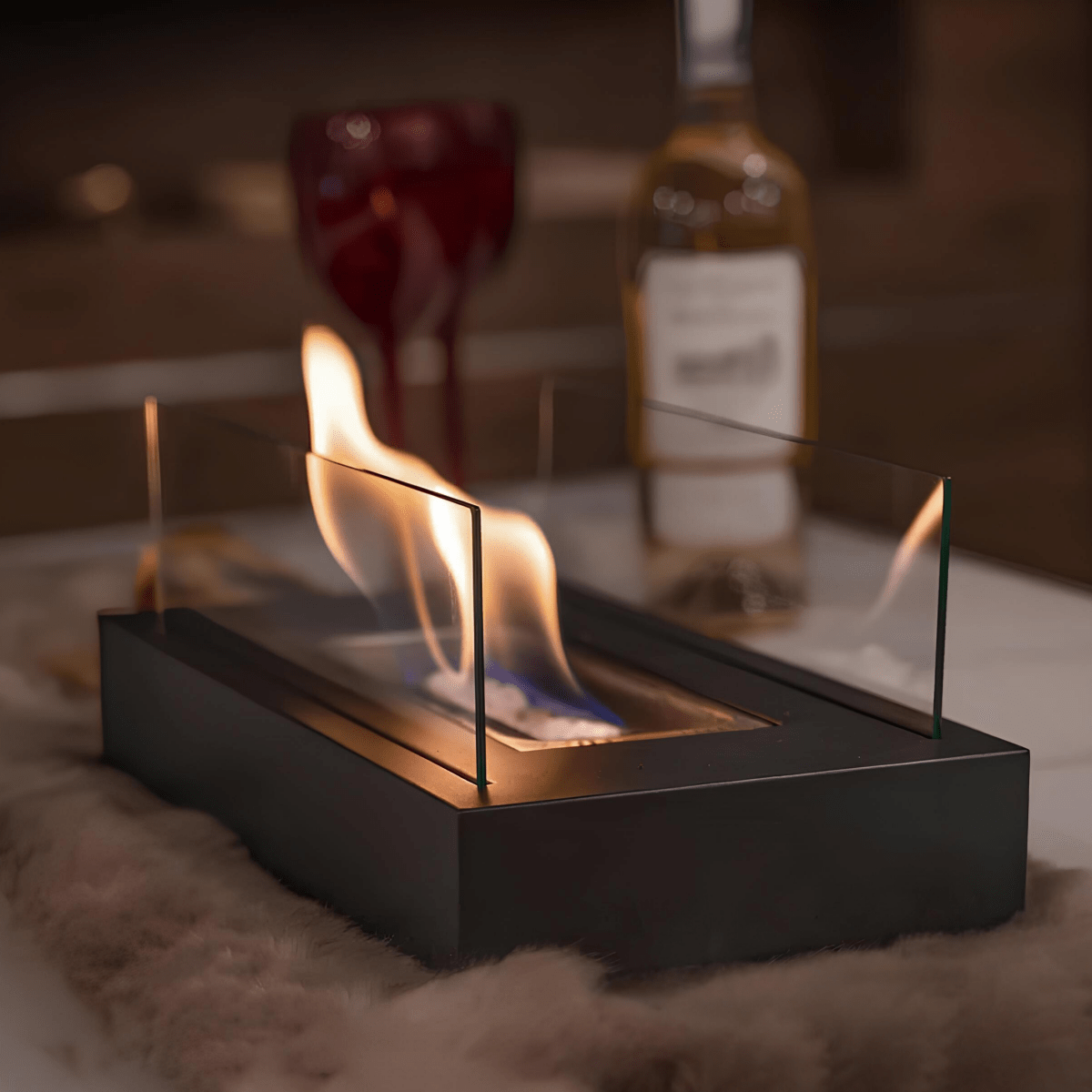 Bioethanol Fireplace Tabletop, Smokeless Fire Pit for Indoor and Outdoor, Portable Bio Ethanol Fire in Glass and Steel