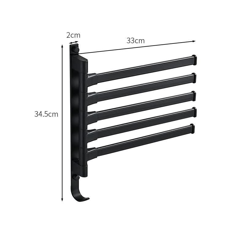 Towel Rack Wall Mounted with 5 Arms, Black Towel Rail for Bathroom, Towel Holder, Matte Black Bathroom Accessories_03