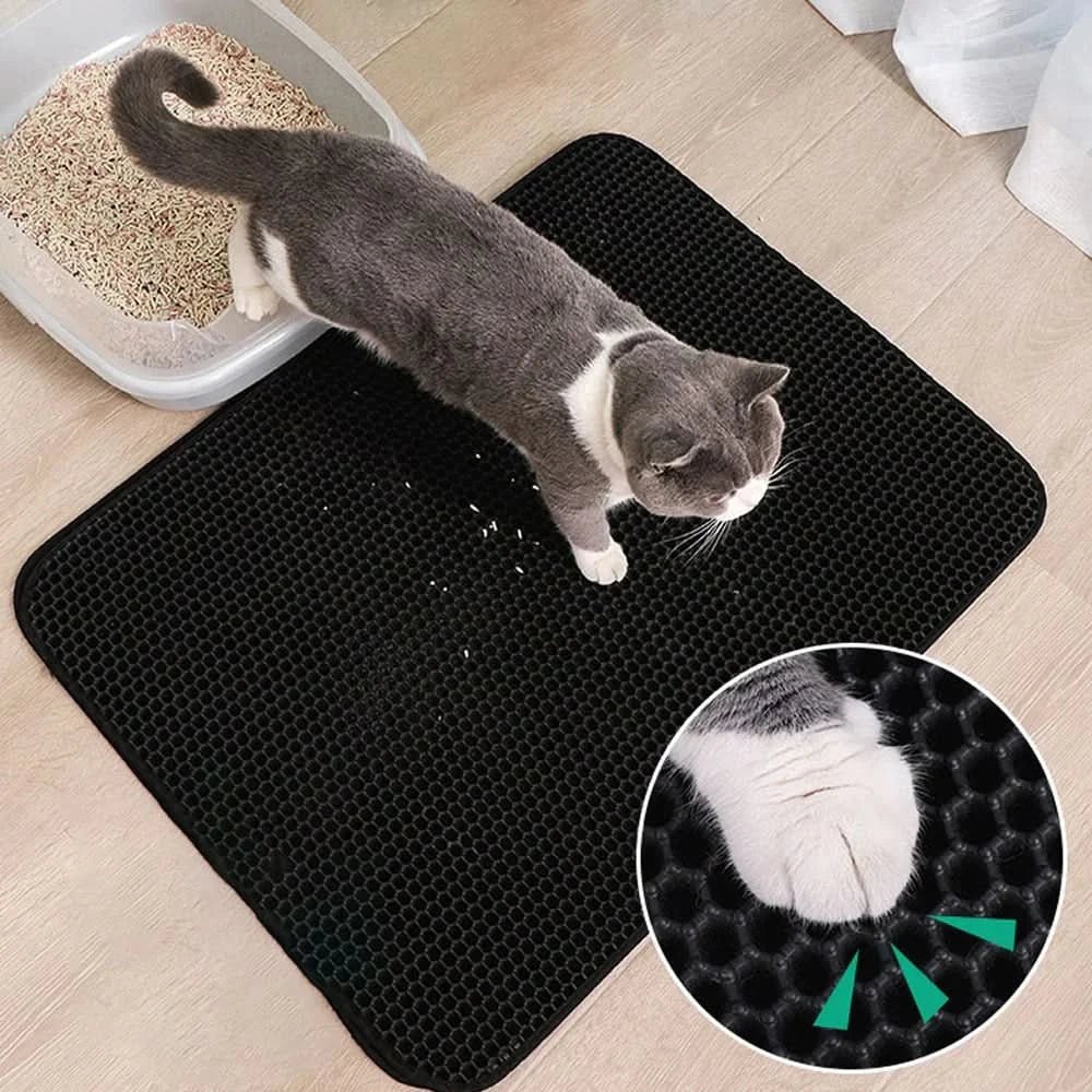 Cat Litter Mat Non Slip, Cat Litter Box Mat with Double Layer Honeycomb, Litter Tray Mat 30 x 45 cm or 55 x 75 cm_03
