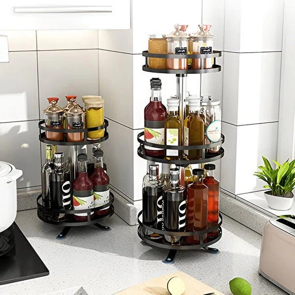 Rotating Metal Rack with 3 Tiers, 360 Degree Makeup Organiser for Vanity and Bathroom, Kitchen Storage Rack_02