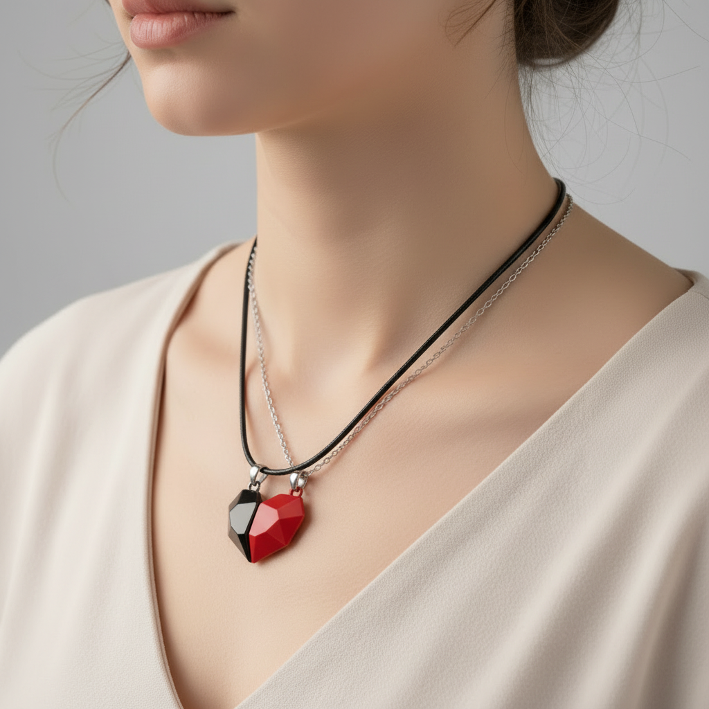 Heart Pendant Necklaces for Couples, Magnetic Heart Necklace Set of 2, Matching Love Necklace, Gift for Her or Him