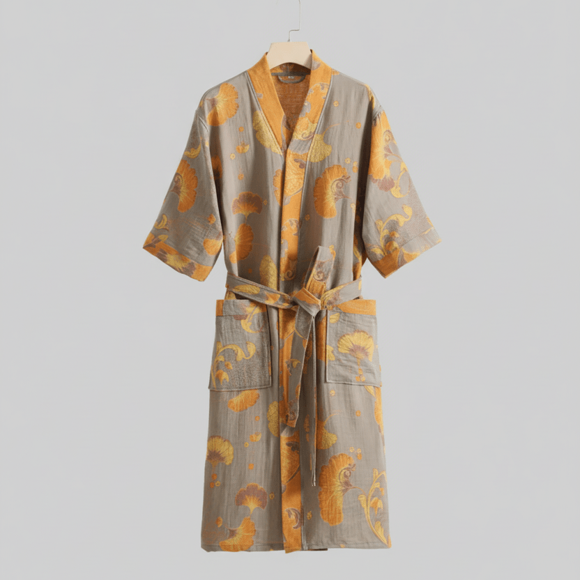 Lightweight Dressing Gown, Summer Dressing Gown in Organic Cotton, Kimono Dressing Gown, Kimono Robe for Home and Spa_09