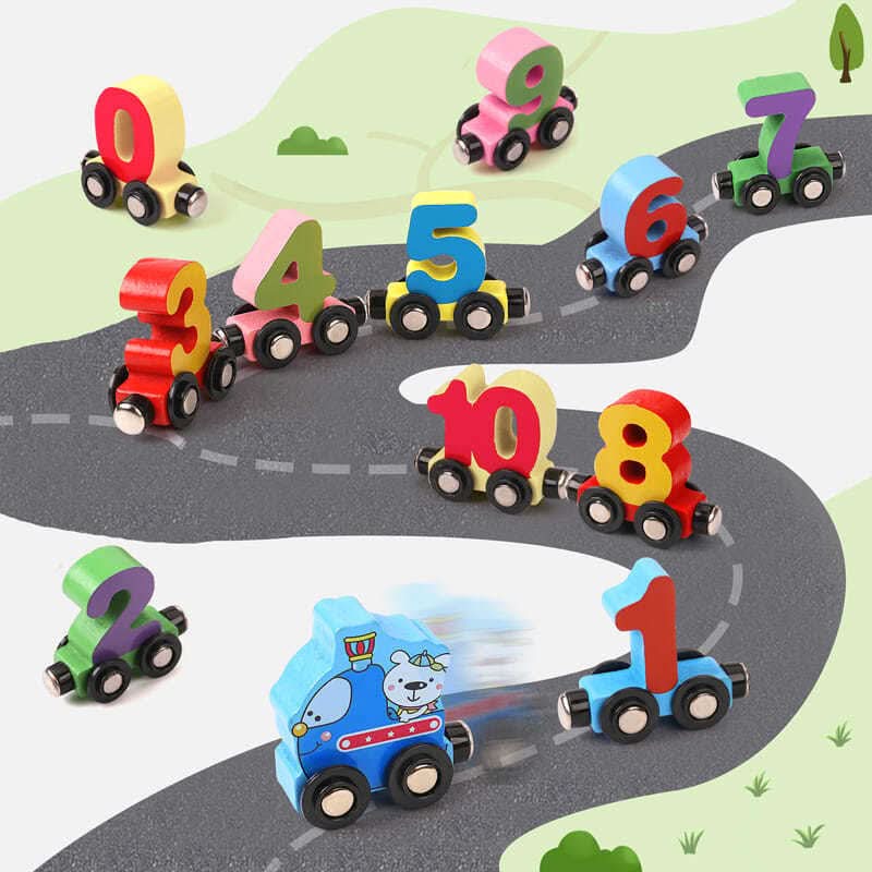 Wooden Train Set with Magnetic Number Train, Toy Train with 12 Pieces
