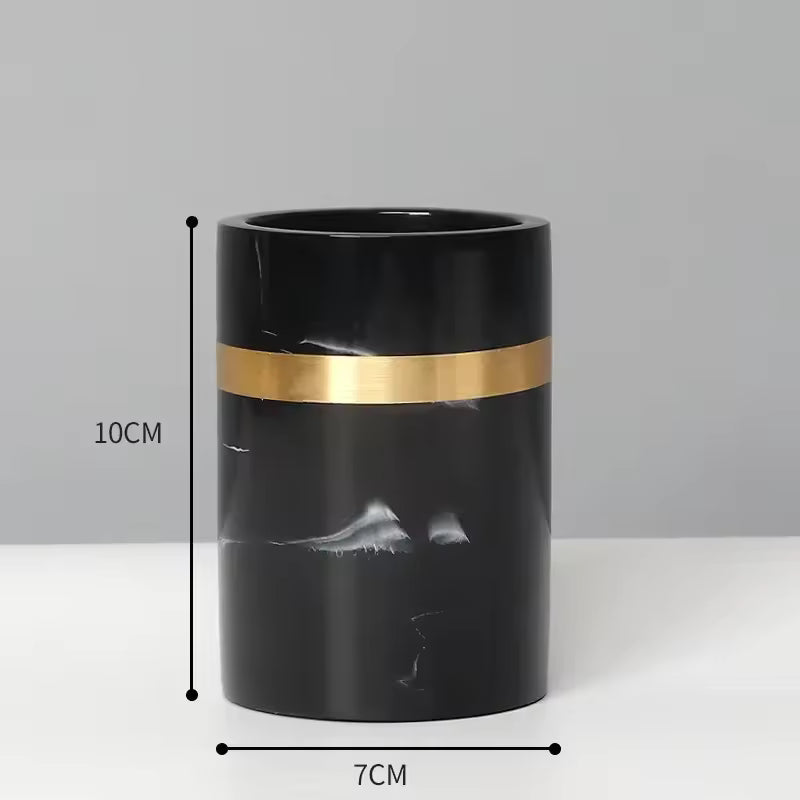 Black and Gold Bathroom Accessories Marble Look, Soap Dispenser, Toothbrush Holder, Soap Dish, Tissue Box, Bathroom Tray_13