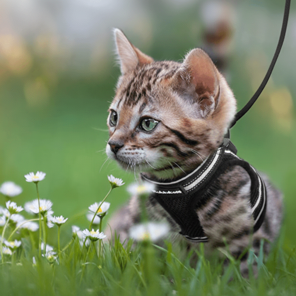Escape Proof Cat Harness and Lead Set, Reflective Kitten Harness with 1.5 m Leash for Walking_05