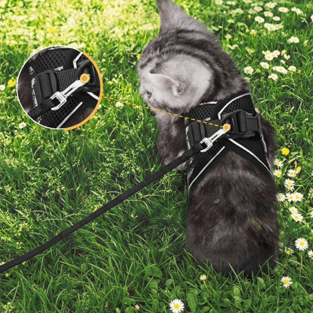 Escape Proof Cat Harness and Lead Set, Reflective Kitten Harness with 1.5 m Leash for Walking_08
