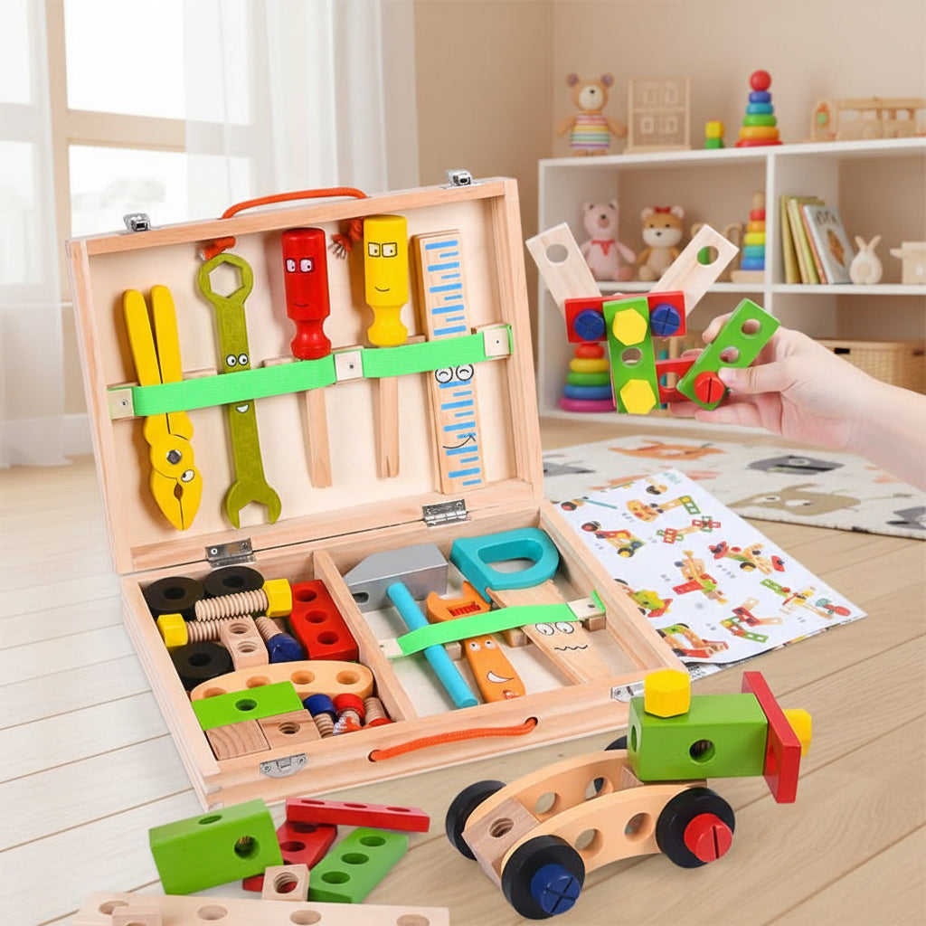 Wooden Construction Set with Toolbox, Montessori Toys and Wooden Toys for 3 Year Olds, Educational Toys for 4 Year Olds_00