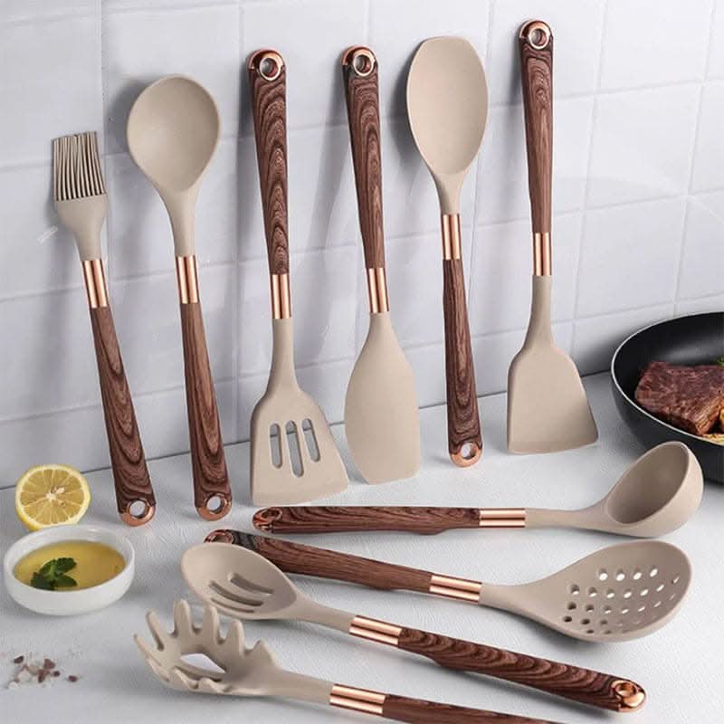 Silicone Kitchen Utensil Set, 10 Piece Kitchen Tool Set with Ergonomic Handles, Heat Resistant Silicone Cooking Utensils