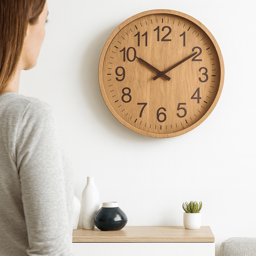 Wall Clocks, Silent Wooden Wall Clock 30 cm, Non Ticking Clock for Bedroom and Office, Natural Wood Wall Decor