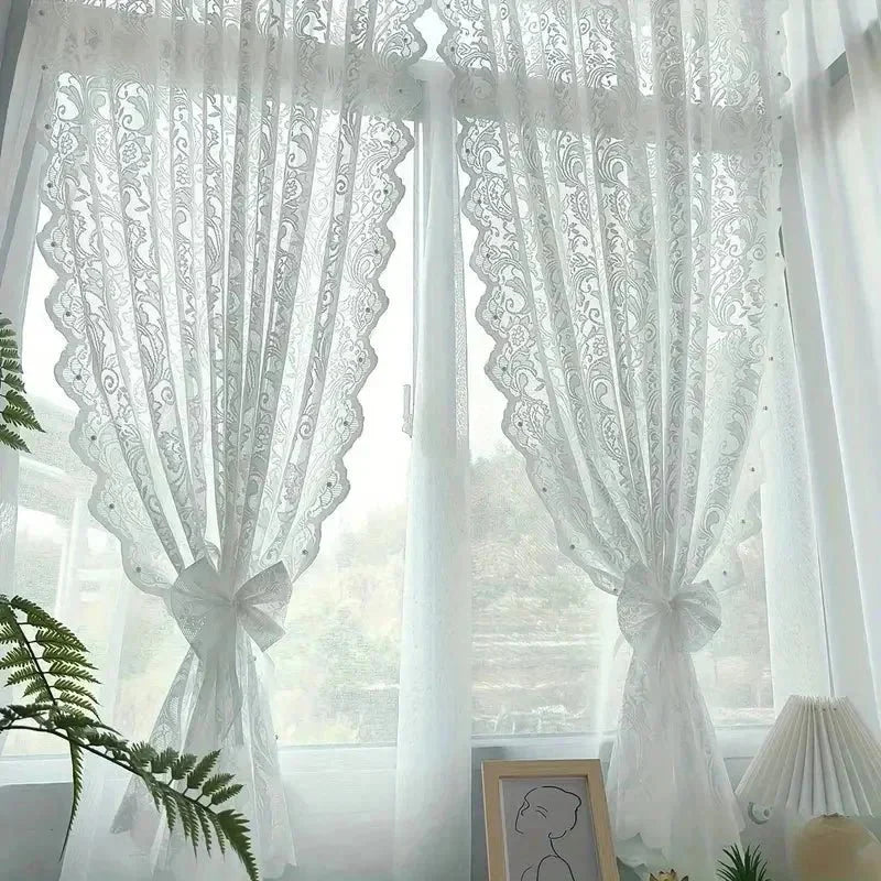 Net Curtains in Phoenix Tail Lace, Sheer Curtains with Fixed Pleat, Voile Curtains for Living Room Windows