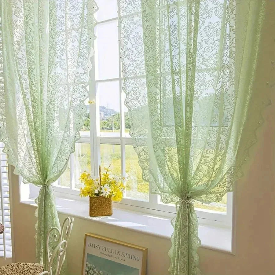 Net Curtains in Phoenix Tail Lace, Sheer Curtains with Fixed Pleat – image 6