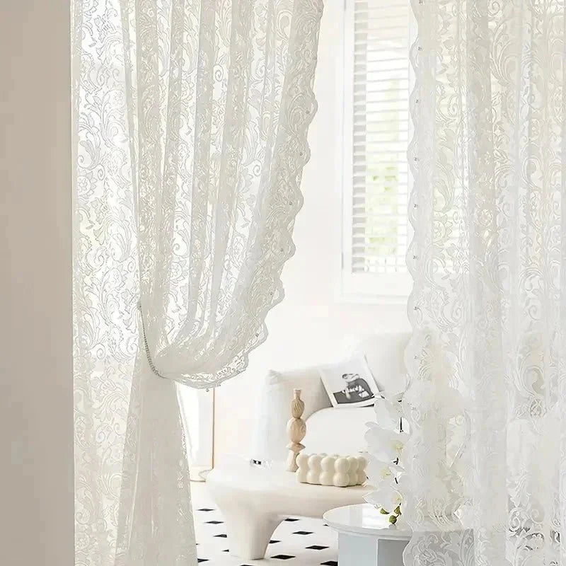 Net Curtains in Phoenix Tail Lace, Sheer Curtains with Fixed Pleat