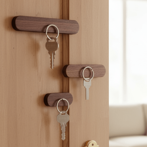 Magnetic Wooden Key Holder for Wall, Key Rack for Hallway and Entryway, Rustic Key Hanger for Kitchen and Office