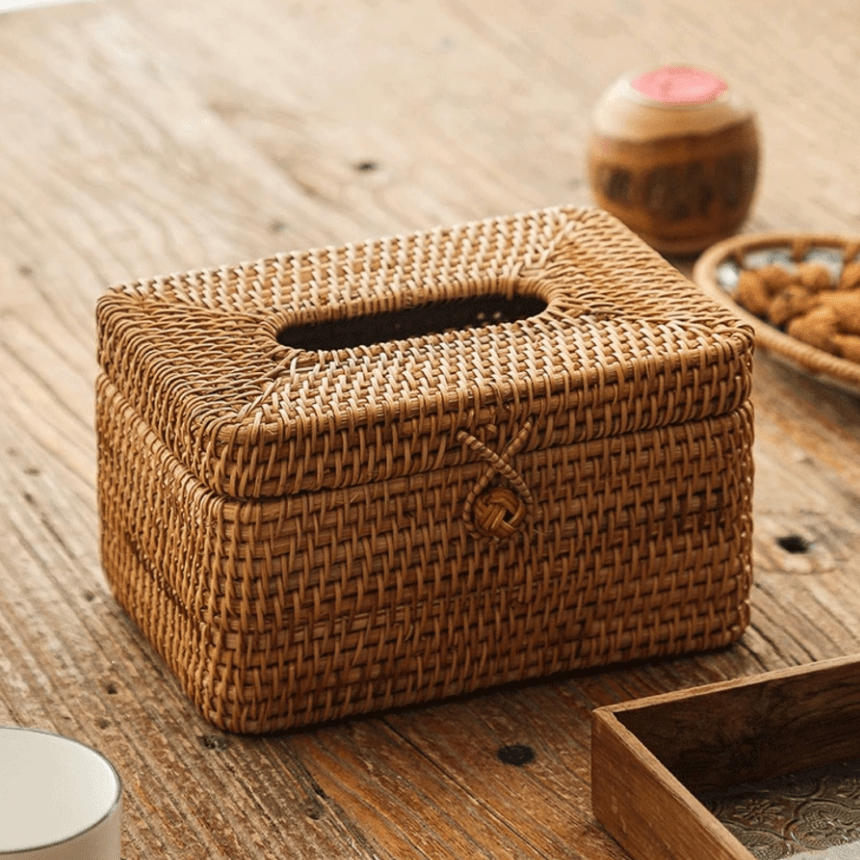 Rattan Tissue Box Holder, Tissue Box Covers with Handcrafted Weave Look, Tissue Holder for Bathroom and Living Room