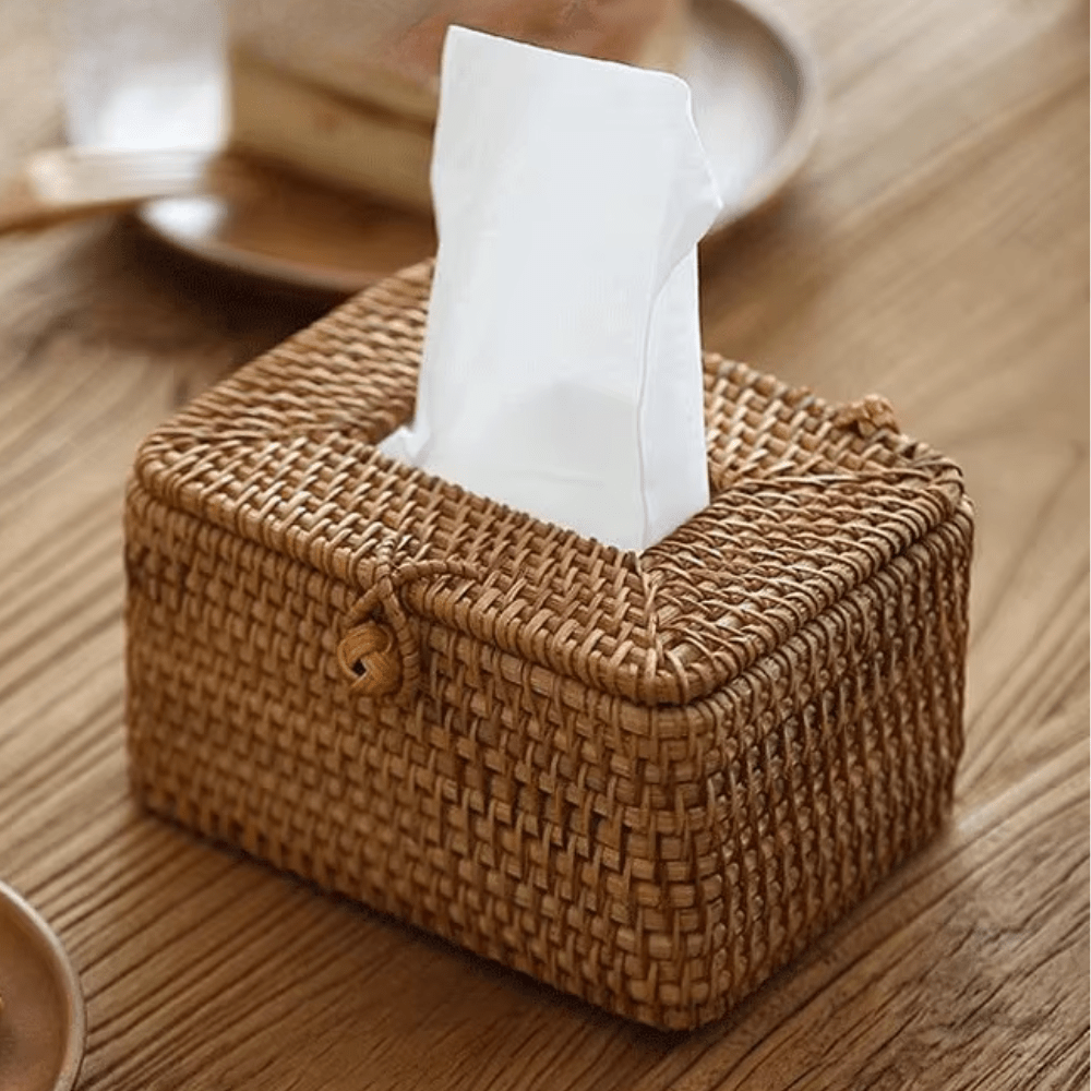 Rattan Tissue Box Holder, Tissue Box Covers with Handcrafted Weave Look, Tissue Holder for Bathroom and Living Room