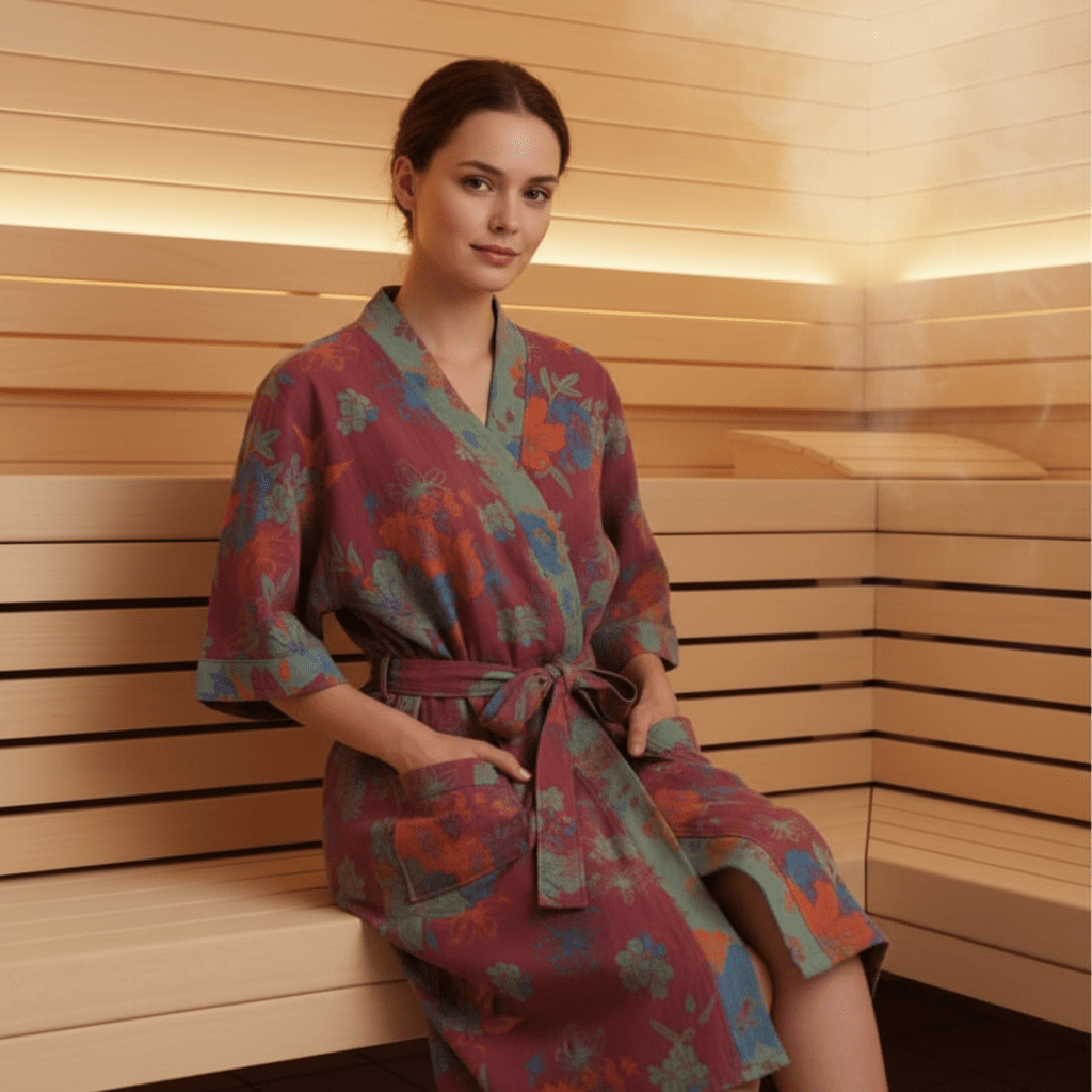 Lightweight Dressing Gown, Summer Dressing Gown in Organic Cotton, Kimono Dressing Gown, Kimono Robe for Home and Spa_04