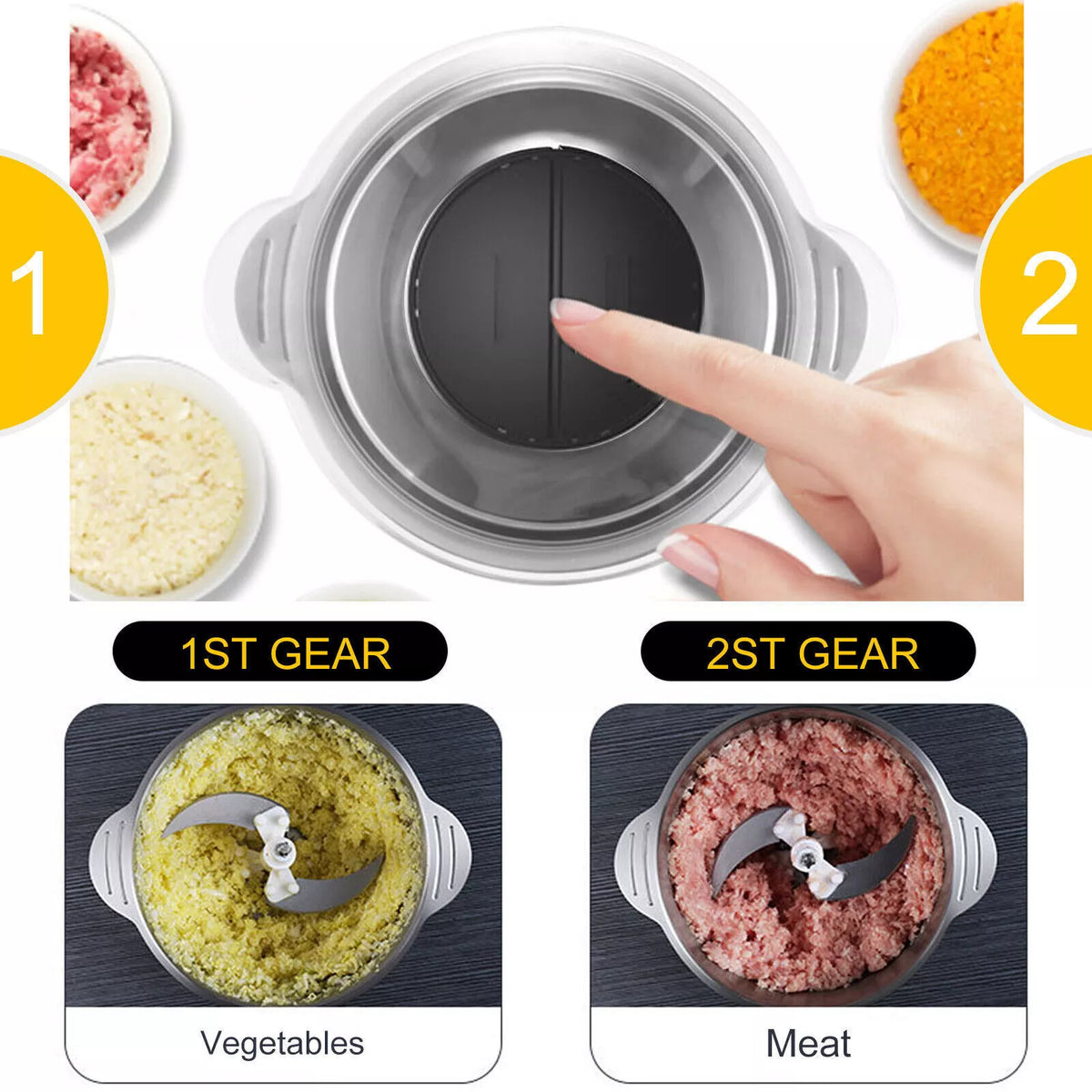 Electric Vegetable Chopper, 2 L Mini Food Processor with 300W Motor – image 7