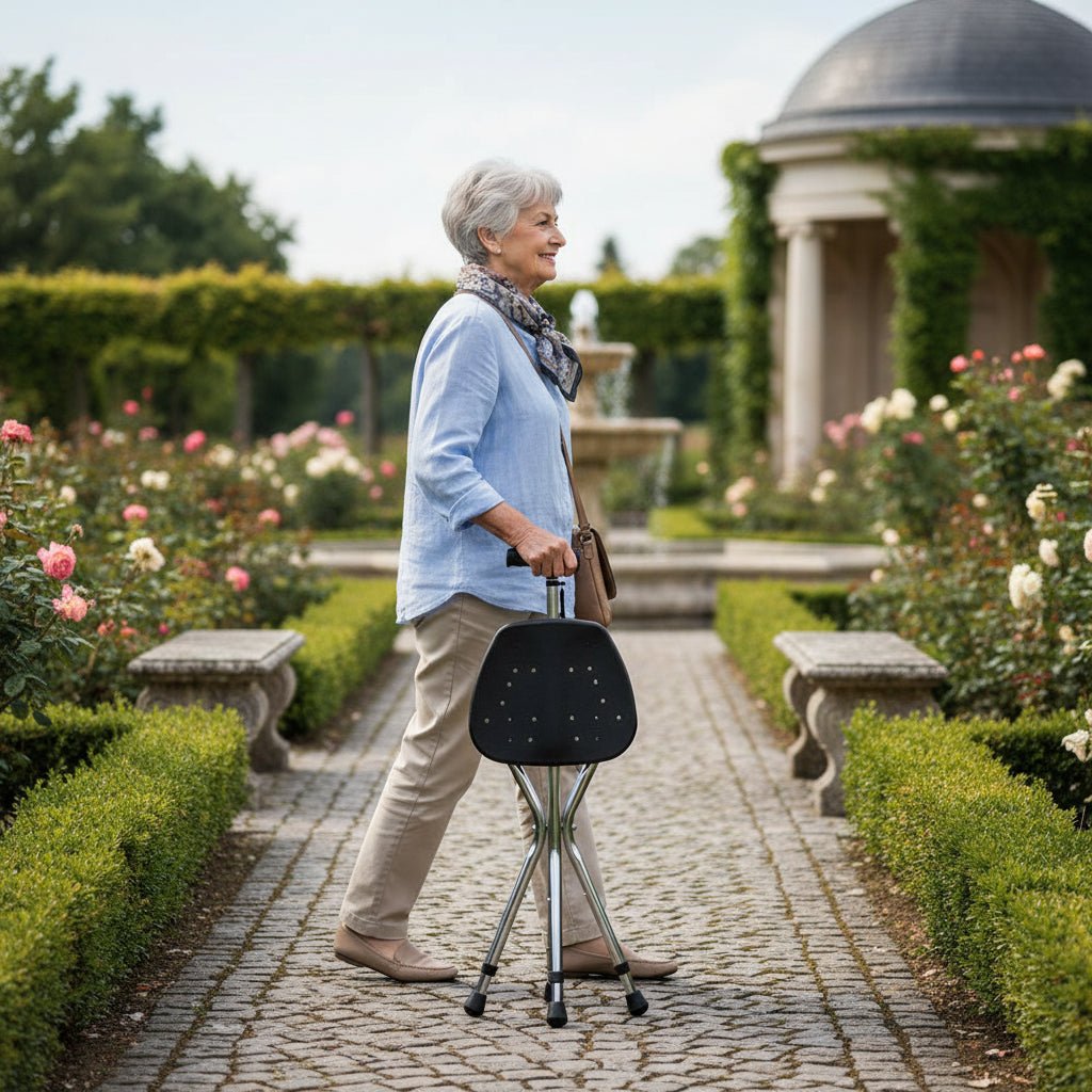 Walking Stick with Seat, Lightweight Folding Walking Stick for Travel and Hiking, Walking Aids up to 113 kg
