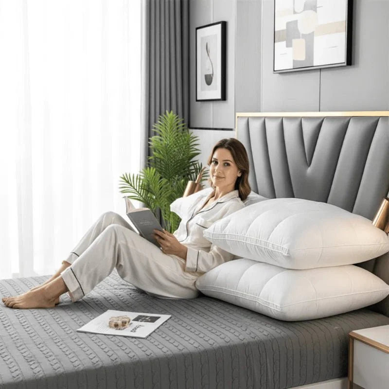 Duck Feather Pillow for Side Sleepers, Back Sleeper Pillow with Cotton Cover, Standard Size Bed Pillows