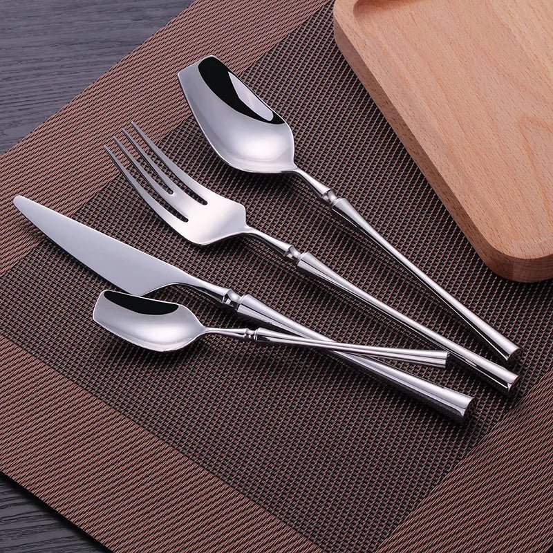 Stainless Steel Cutlery Set, Knife and Fork Set with Soup Spoons and Teaspoons, Modern Tableware for Table Settings_00