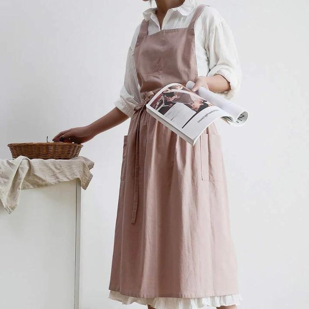 Cotton Aprons with Pockets, Kitchen Apron for Cooking and Baking, One Size Chef Apron, Pinny_02
