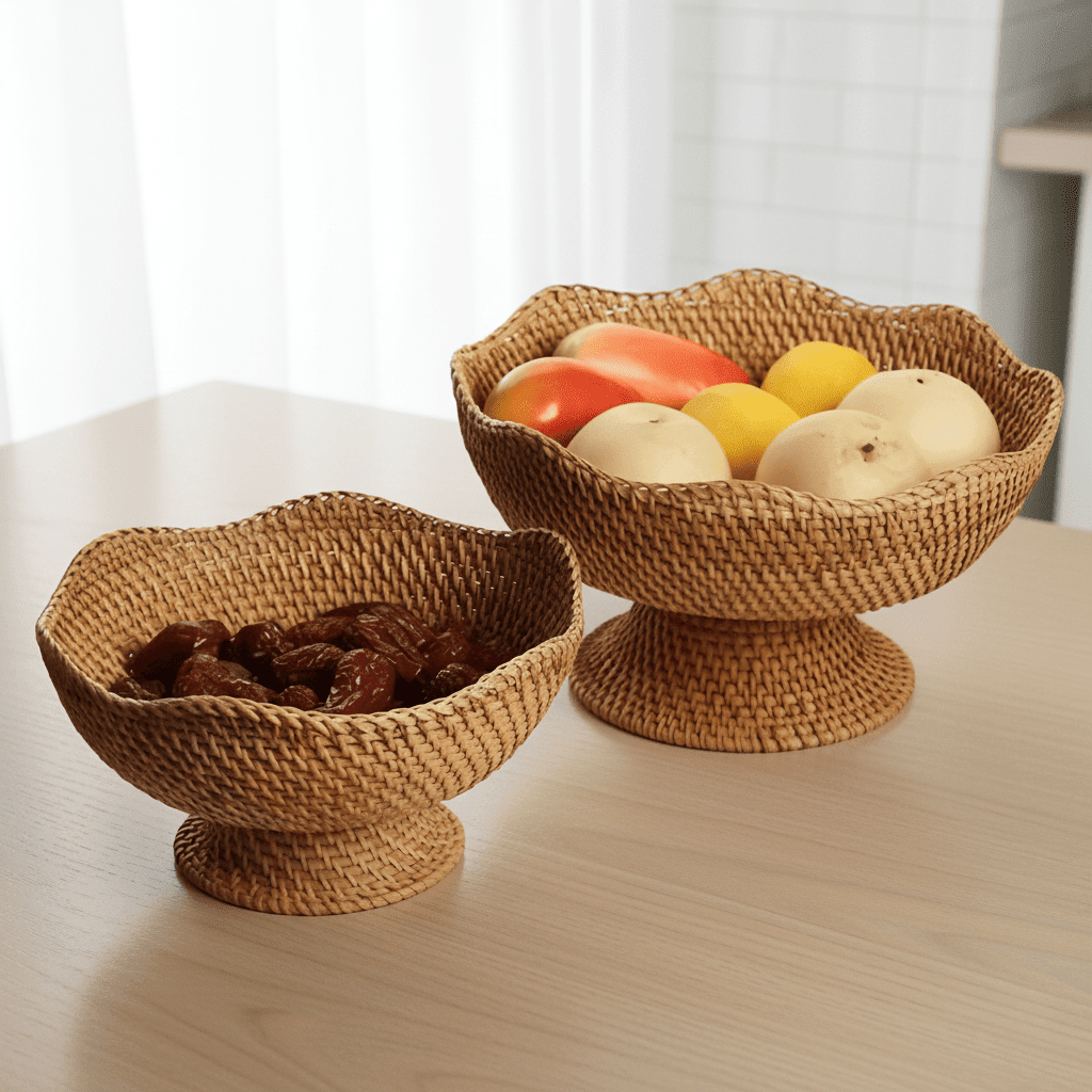 Wicker Basket, Rattan Fruit Basket for Kitchen, Handcrafted Woven Storage Basket for Fruit and Bread_00