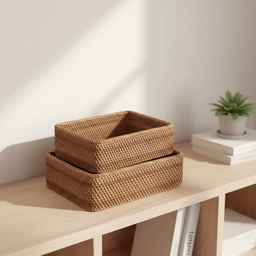 Wicker Baskets for Storage, Woven Storage Baskets in 3 Sizes, Rattan Look Blanket Basket for Living Room and Bathroom