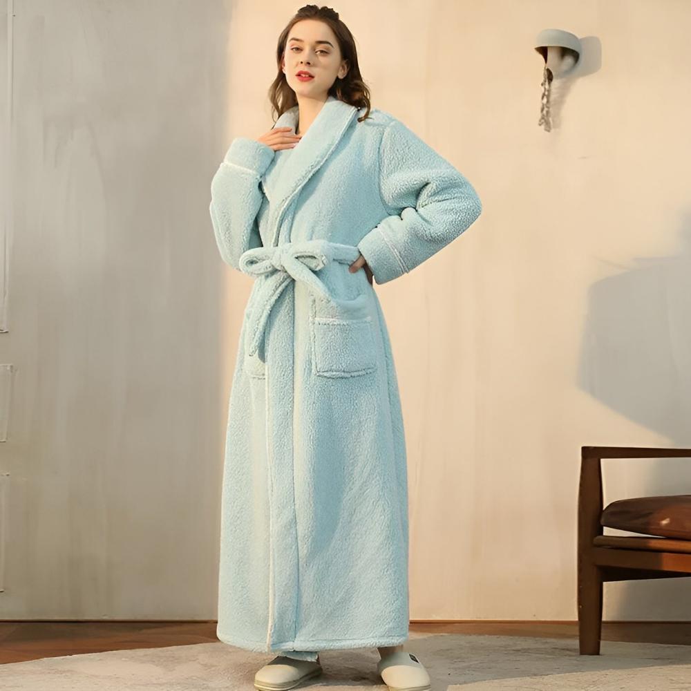 Fleece Bathrobe, Soft Fleece Dressing Gown in Pastel Colours, Plush Spa Robe for Home and Bathroom_10