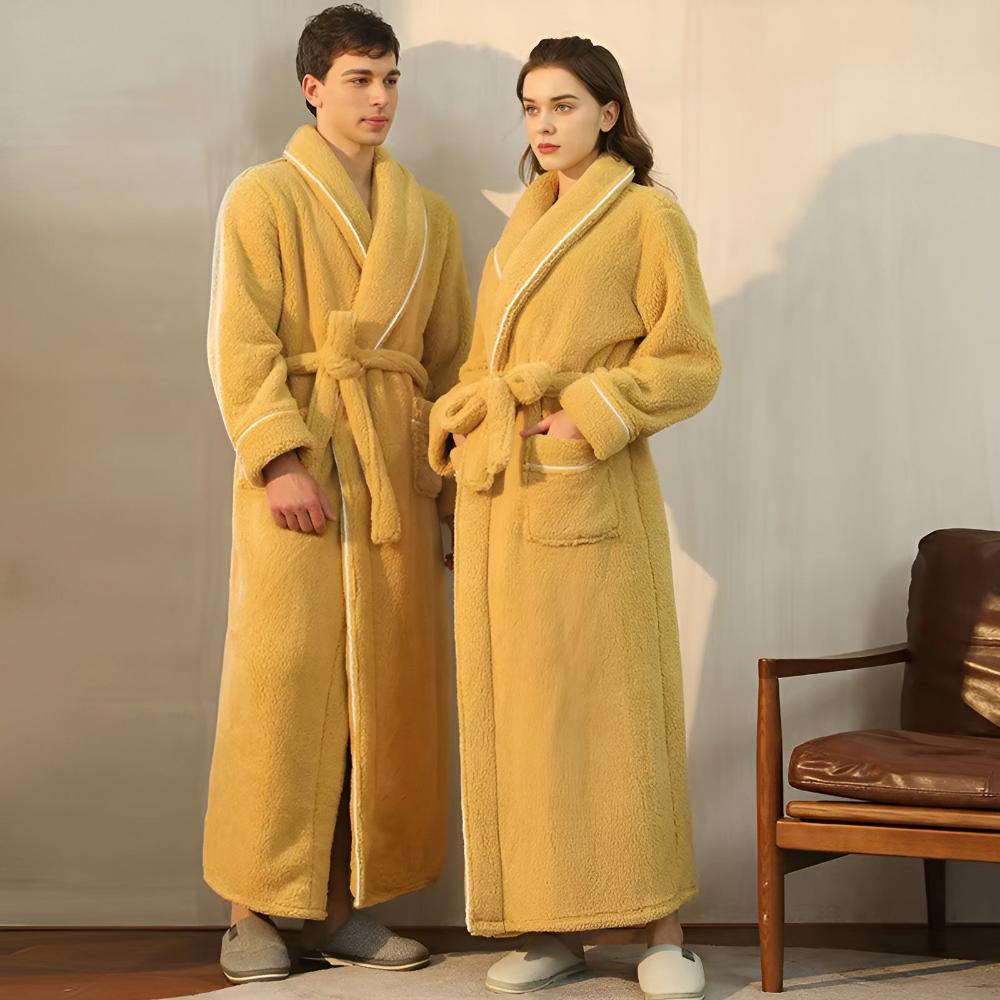 Fleece Bathrobe, Soft Fleece Dressing Gown in Pastel Colours, Plush Spa Robe for Home and Bathroom_03
