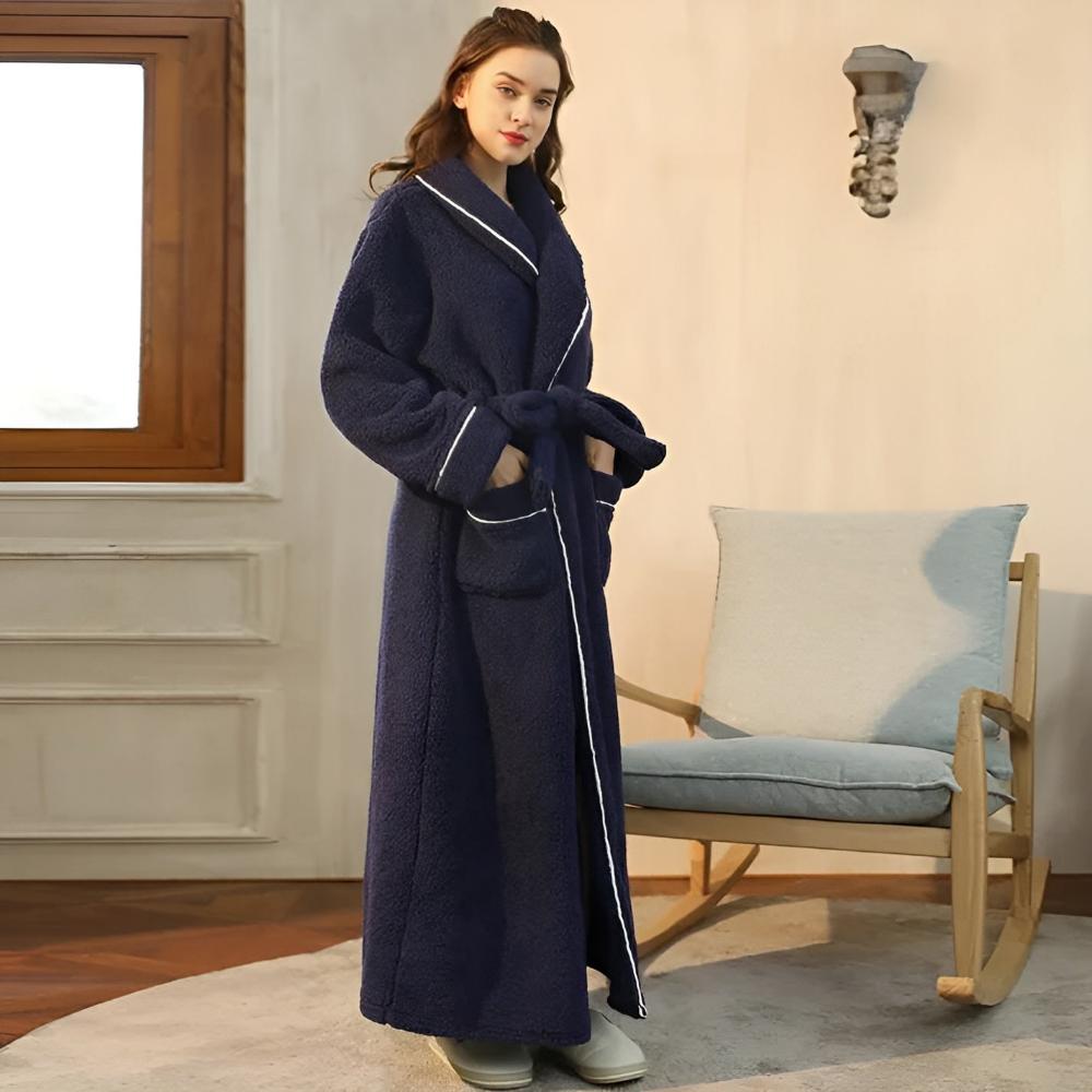 Fleece Bathrobe, Soft Fleece Dressing Gown in Pastel Colours, Plush Spa Robe for Home and Bathroom_02