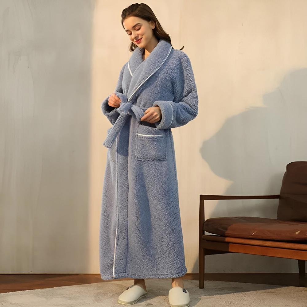 Fleece Bathrobe, Soft Fleece Dressing Gown in Pastel Colours, Plush Spa Robe for Home and Bathroom_08