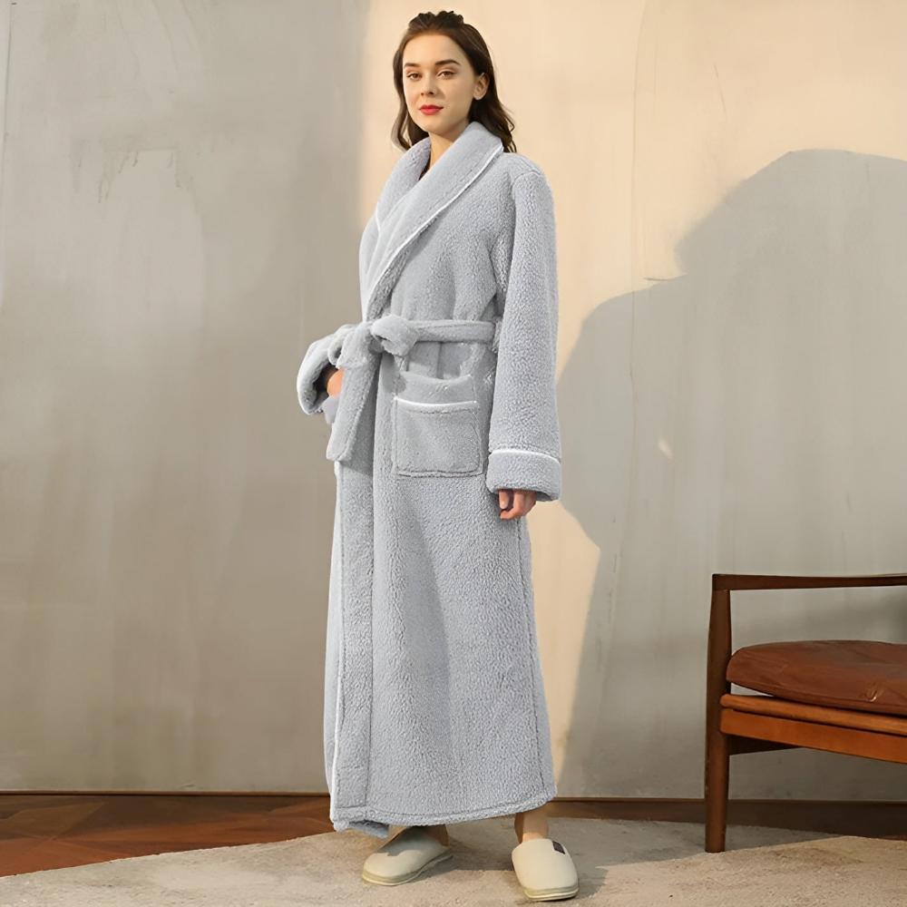 Fleece Bathrobe, Soft Fleece Dressing Gown in Pastel Colours, Plush Spa Robe for Home and Bathroom_06