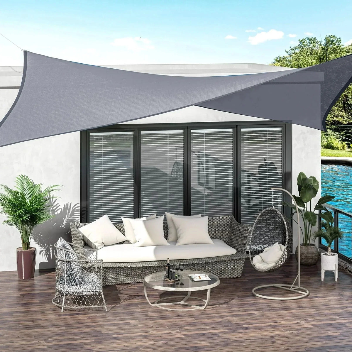 Waterproof Awning, Sun Shade Sail with UV Protection, Garden Sun Shade with Ropes, Patio Awning in Grey or Beige_06