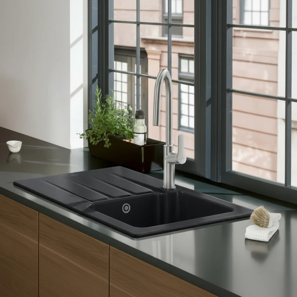 Grey Ceramic Washbasin 50 x 42 cm, Matte Grey Bathroom Sink in Porcelain Stoneware