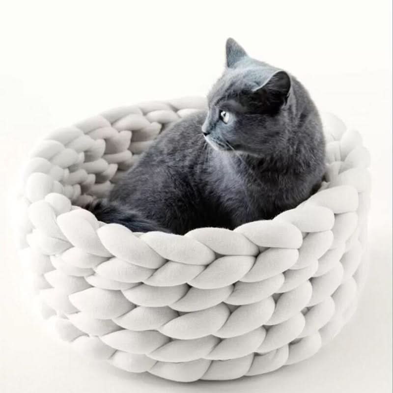 Cat Basket, Round Wool Cat Bed with Raised Rim