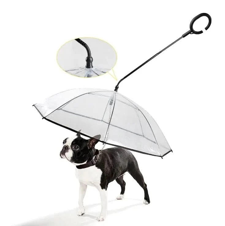 Dog Umbrella with Leash Attachment, Transparent Umbrella for Small to Medium Dogs, Waterproof Dog Walking Umbrella_01